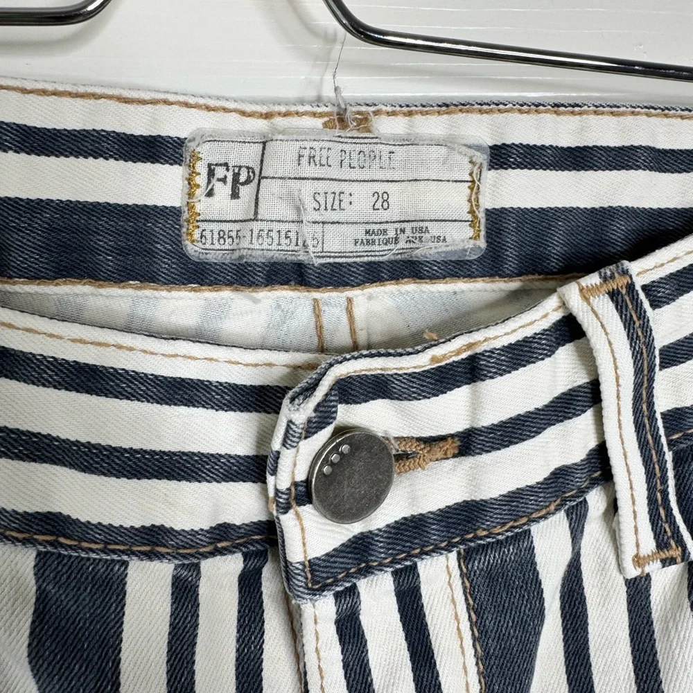 Free People Black and White Striped Ankle Jeans